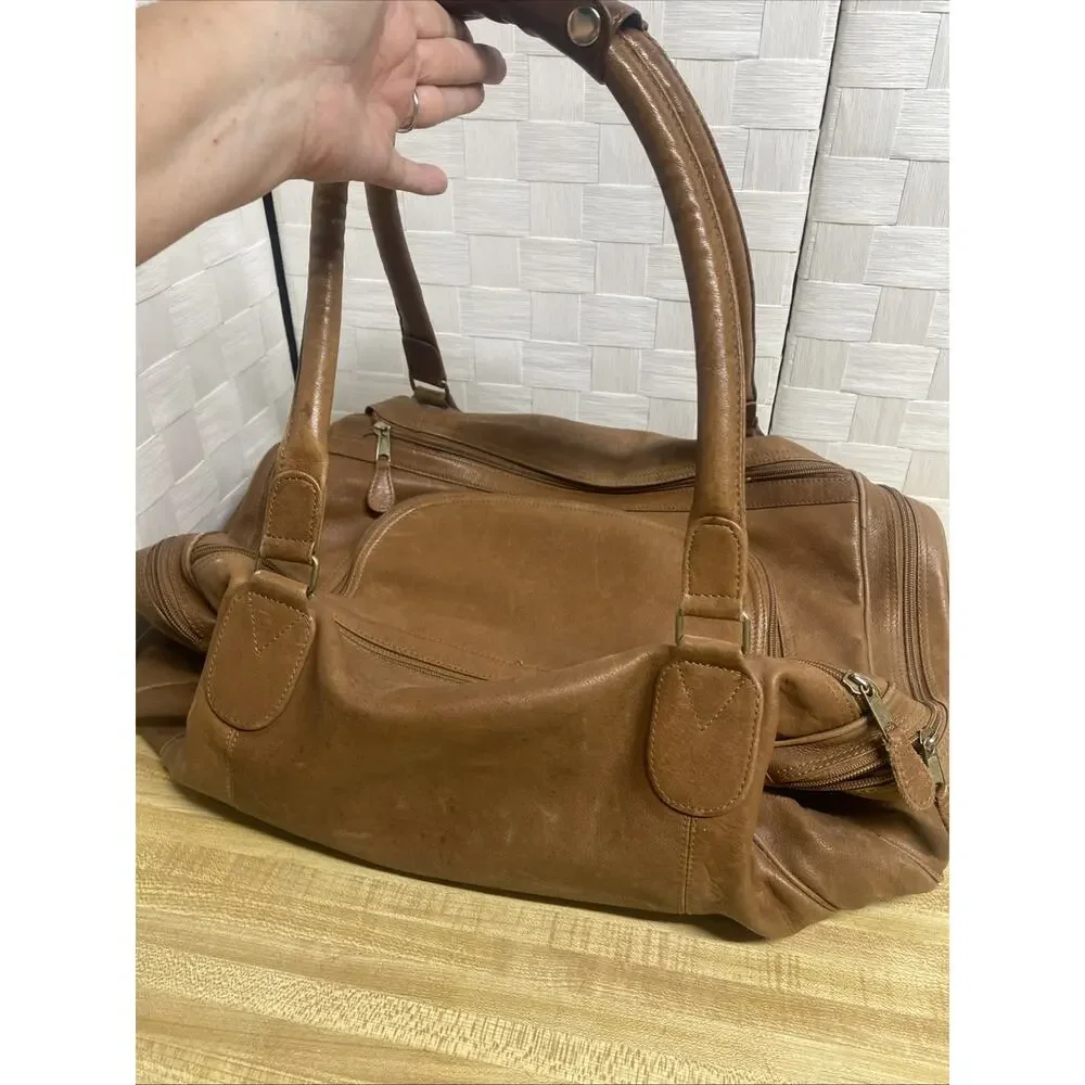 Brown Boulder Ridge Tanned Cowhide Leather Carry Travel Duffle Bag Luggage